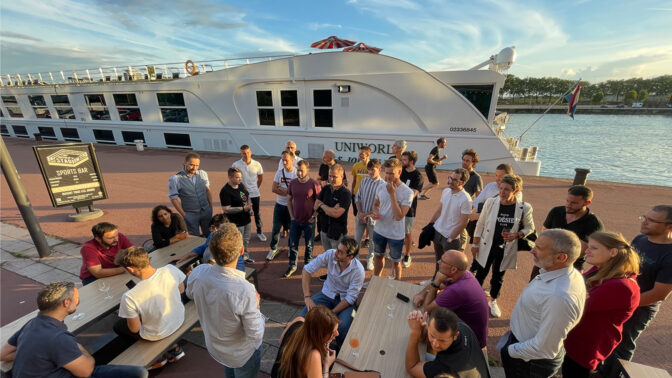 Team on the quays of Rouen during an afterwork party