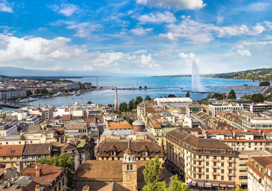 De stad Genève en haar waterfontein